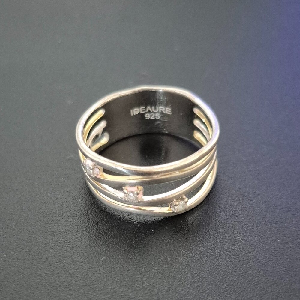 IDEAURE 925 Silver Multi-Band Fidget Spinner Ring with CZ Stones Size 9.5